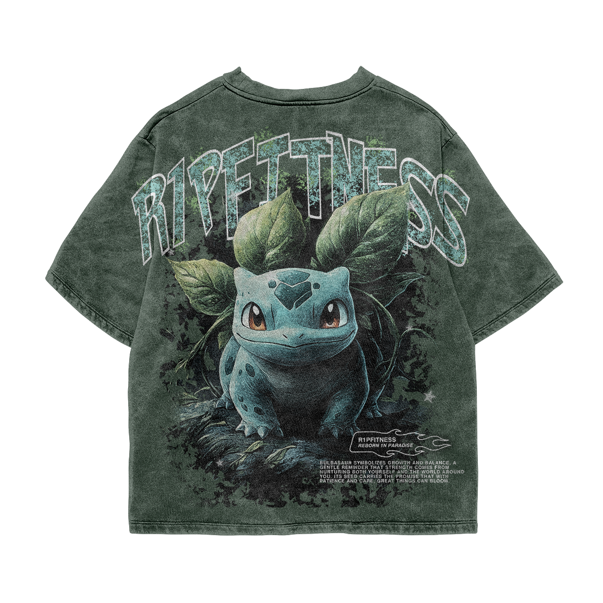 Bulbasaur — “The Leaf Green” Vintage Wash Oversized Tee (black)