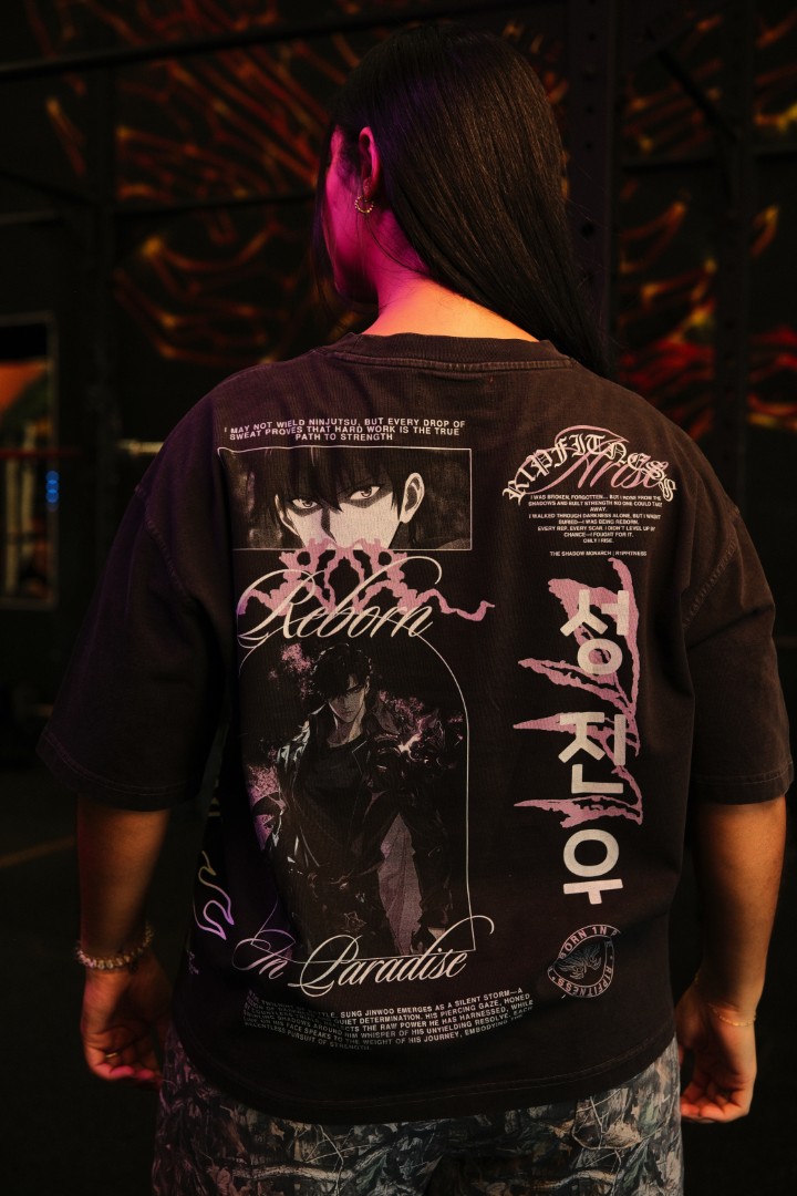 Solo Leveling “E to S Rank” Vintage Wash Oversized Tee