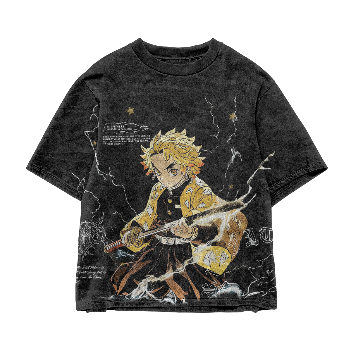 Zenitsu Vintage Oversized Tee | Demon Slayer x R1PFitness Collection