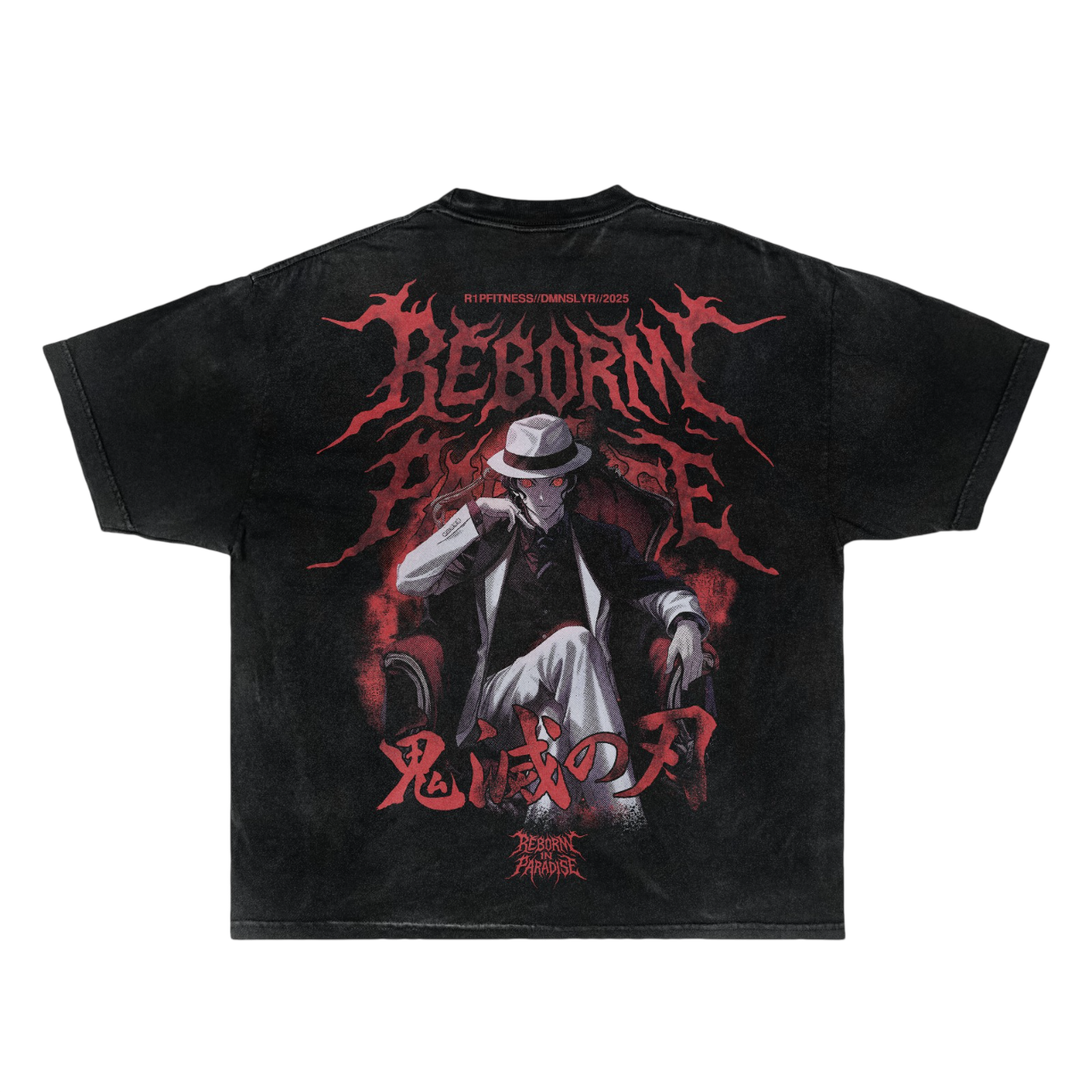 Muzan Oversized Tee — Charcoal Vintage Wash | R1P FITNESS