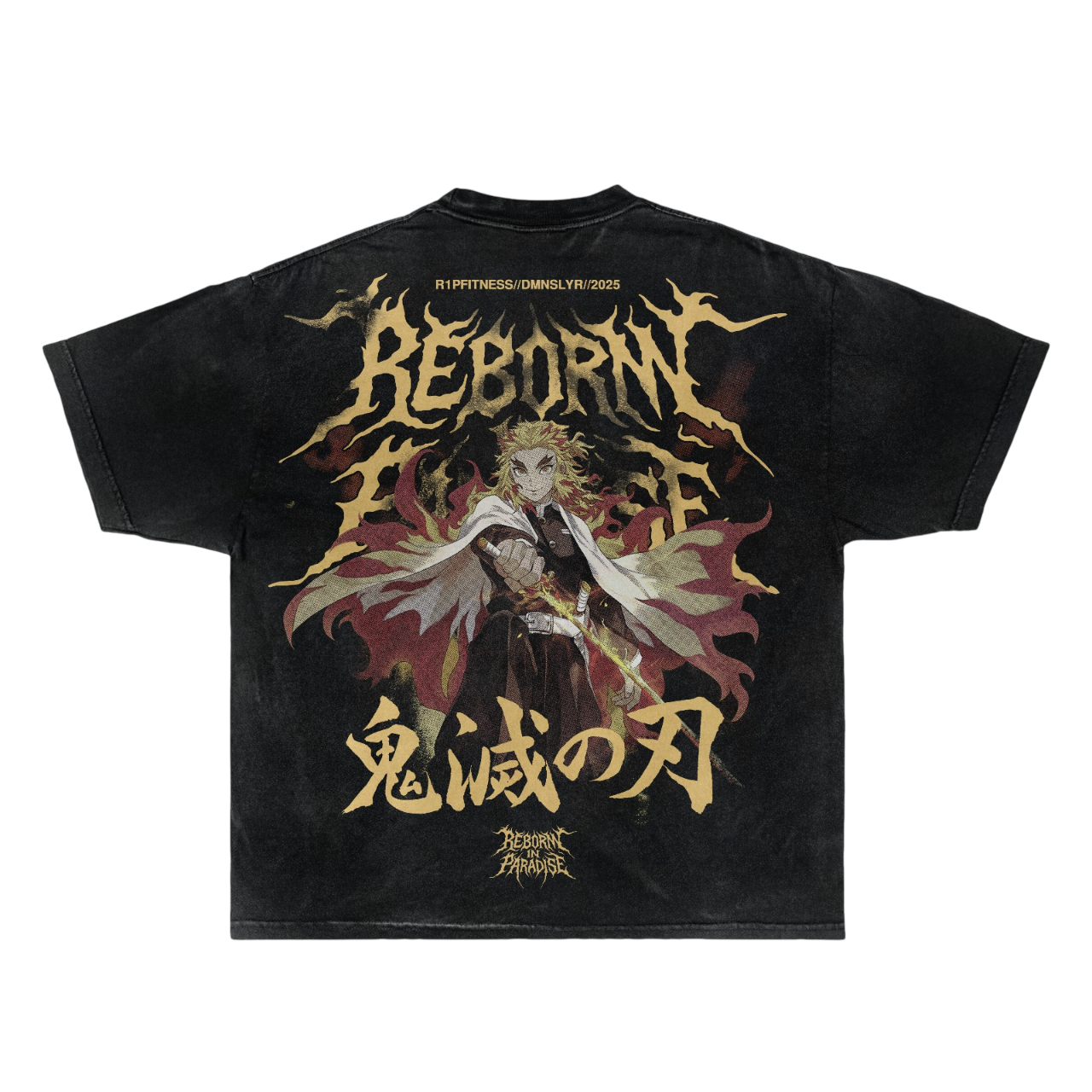 Rengoku Oversized Tee — Charcoal Black | R1P FITNESS