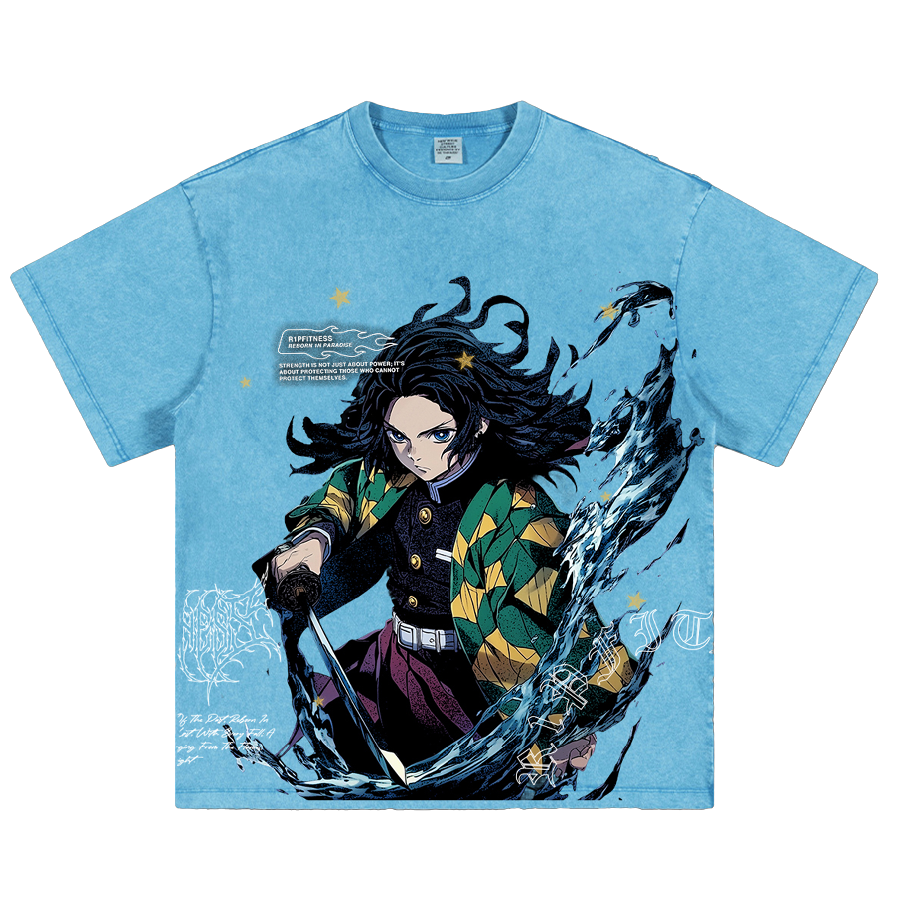 Giyu the Water Hashira Vintage Oversized Tee | Demon Slayer x R1PFitness Collection