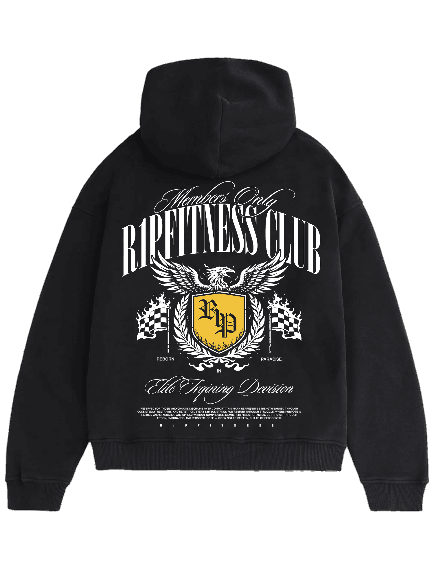 Members Only R1P Fitness Club – Black Acid Wash Hoodie