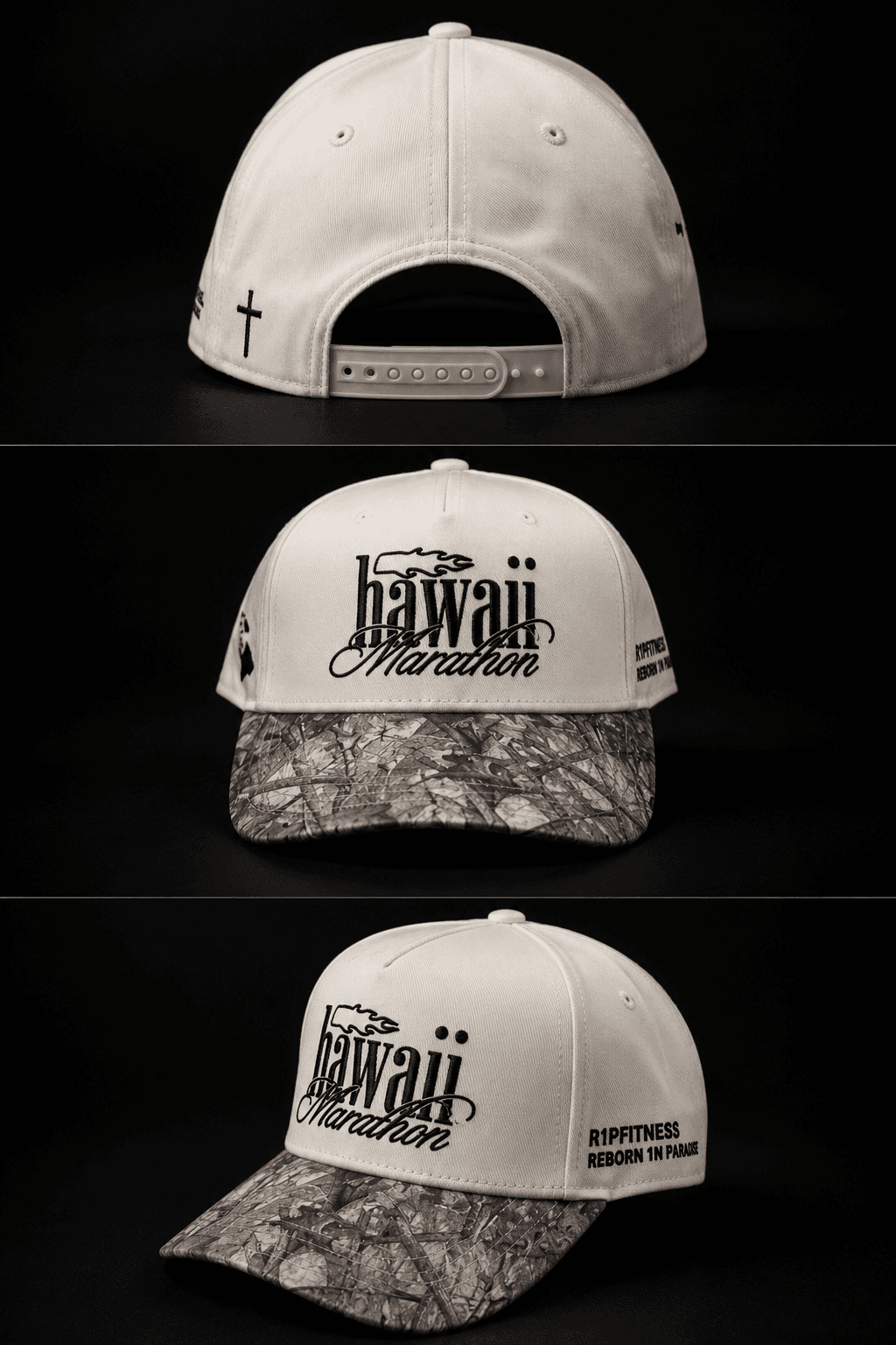 hawaii marathon snapback cap cream camo brim front r1pfitness 3 side view