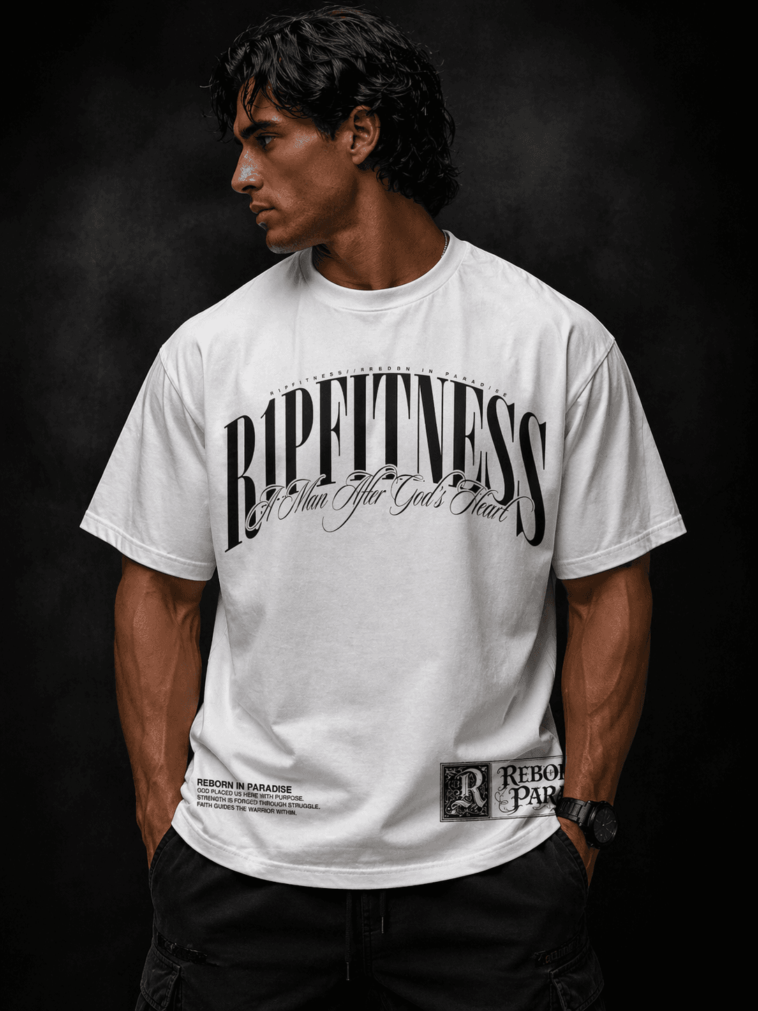 A Man After God's Heart — David Tee front — shepherd boy — R1P FITNESS Faith Collection