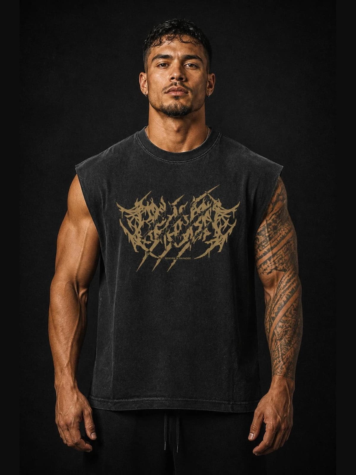 Beast Mode Gorilla Cut-Off Tee front view. oversized apparel. R1P Fitness, Waipahu, HI