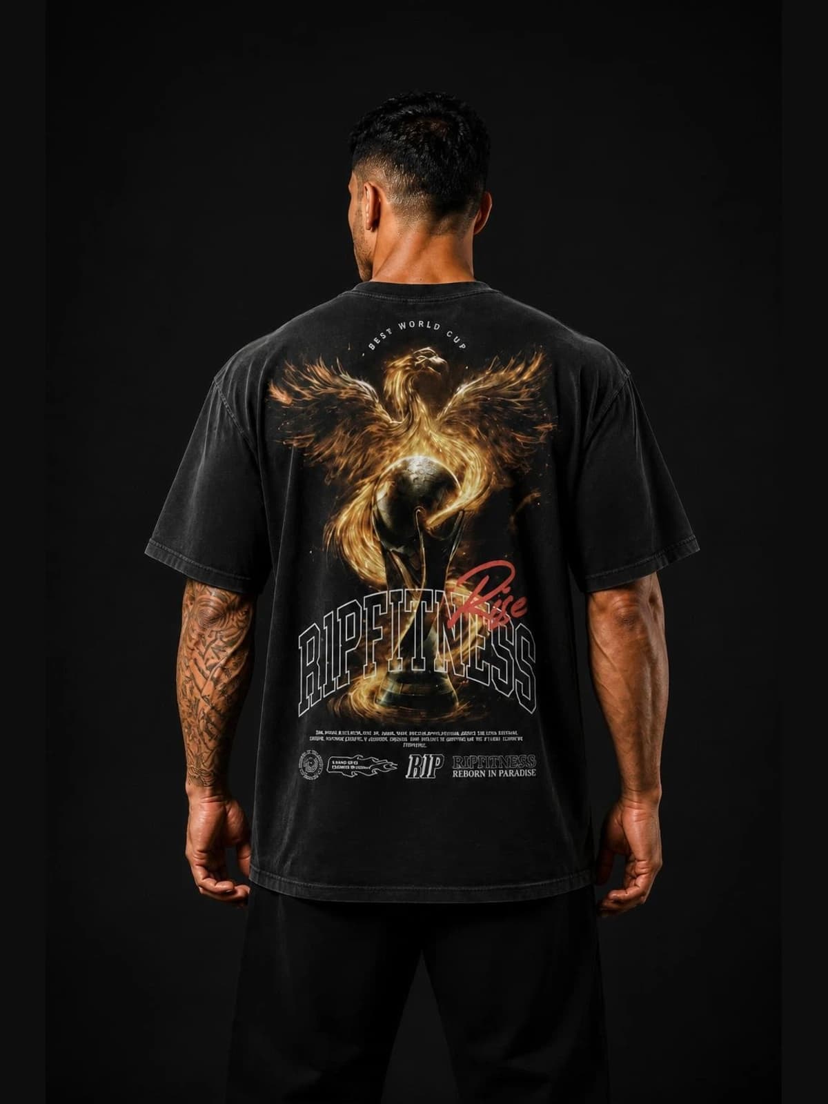 R1P World Cup 2026 Phoenix Rise Oversized Tee back view. oversized r1pfitness world cup 2026 collection. R1P Fitness,…