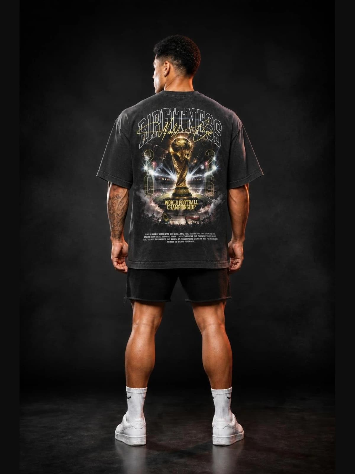 R1P World Cup 2026 Trophy Oversized Tee back view. oversized r1pfitness world cup 2026 collection. R1P Fitness, Waipahu, HI