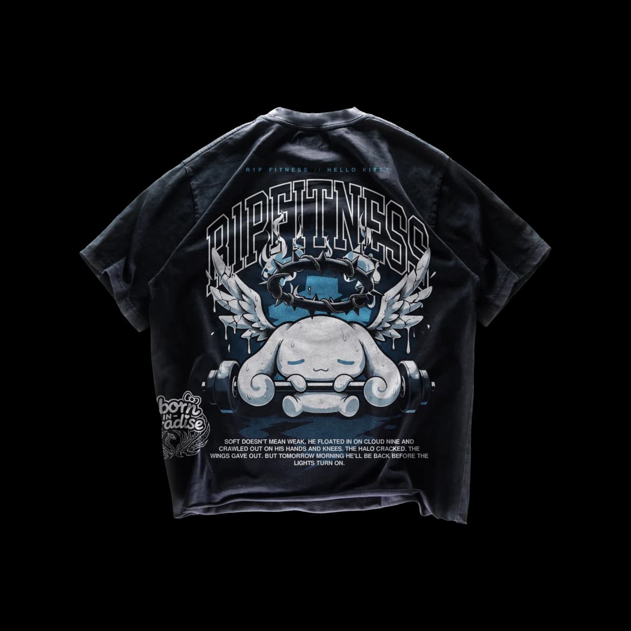 Cloud Discipline washed black oversized graphic tee blue strength back artwork