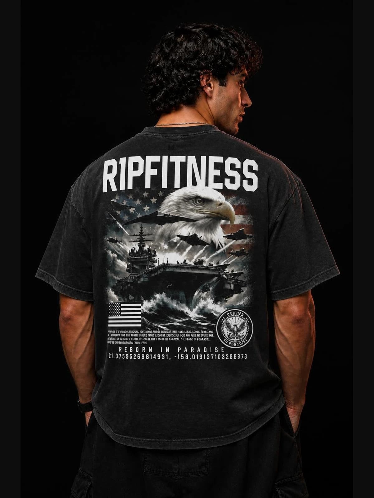R1P USA RIMPAC 2026 Freedom Fleet Oversized Tee back view. oversized rimpac 2026. R1P Fitness, Waipahu, HI