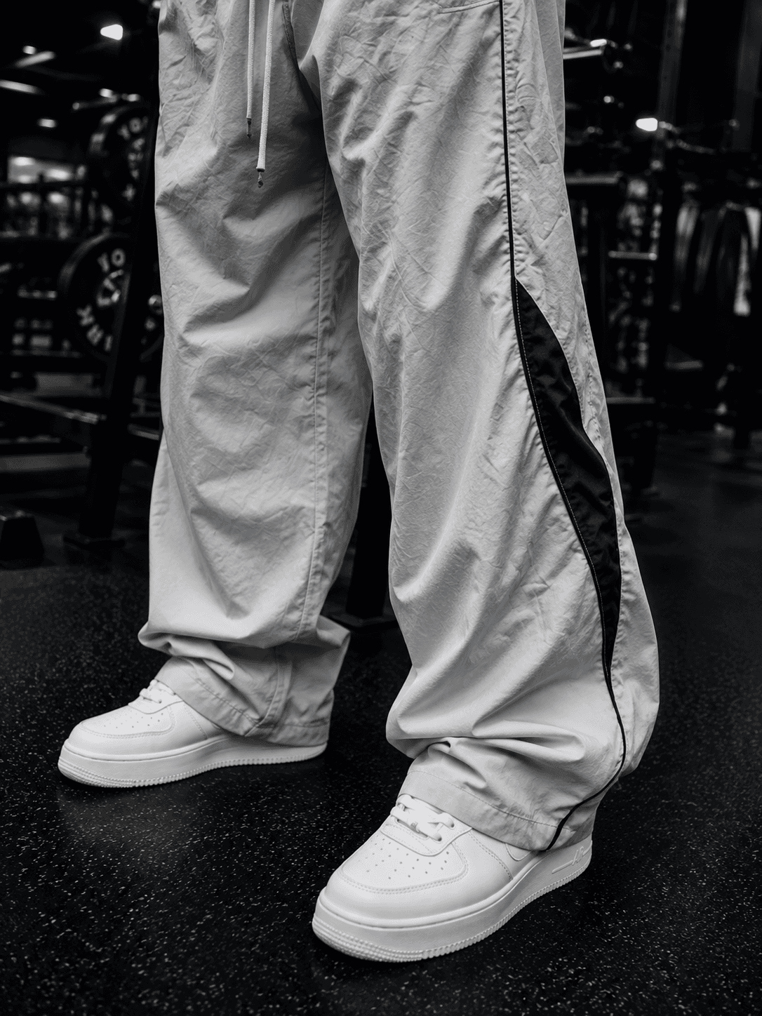 Unisex Light Grey Contrast-Panel Wide-Leg Track Pants | R1PFITNESS product photo