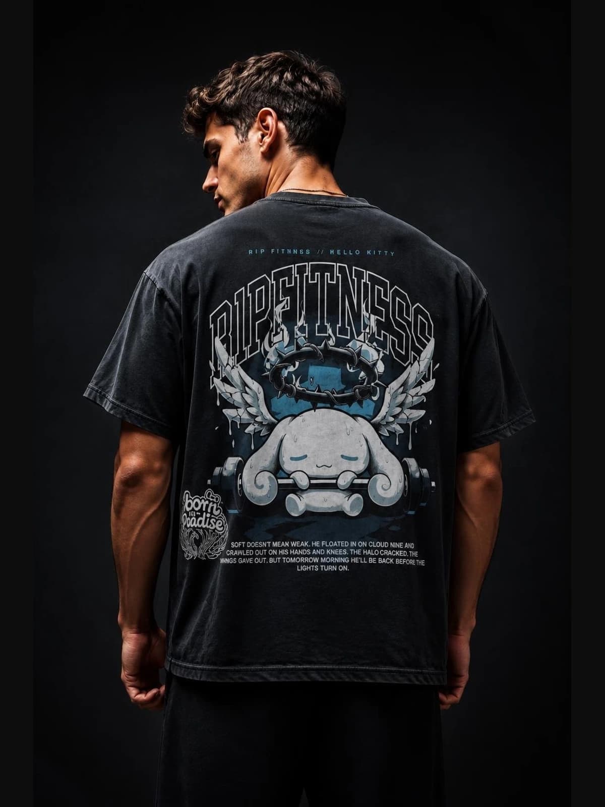 Cloud Discipline Oversized Tee — Washed Black | R1PFITNESS generated back model reference