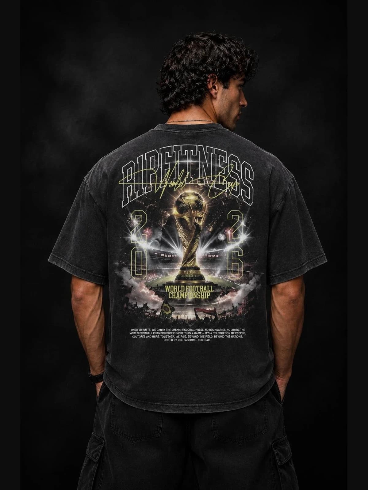 R1P World Cup 2026 Trophy Oversized Tee back view. oversized r1pfitness world cup 2026 collection. R1P Fitness, Waipahu, HI