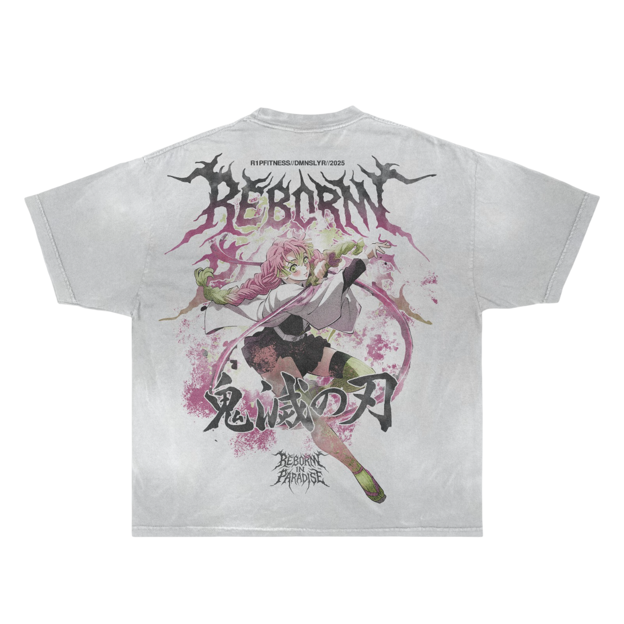 Mitsuri Oversized Tee — Sun-Faded White | R1P FITNESS